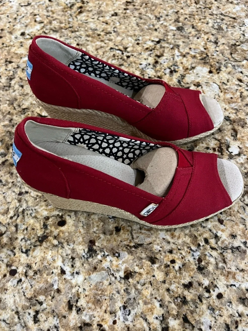 New - TOMS Red Canvas Peep-Toe Espadrilles